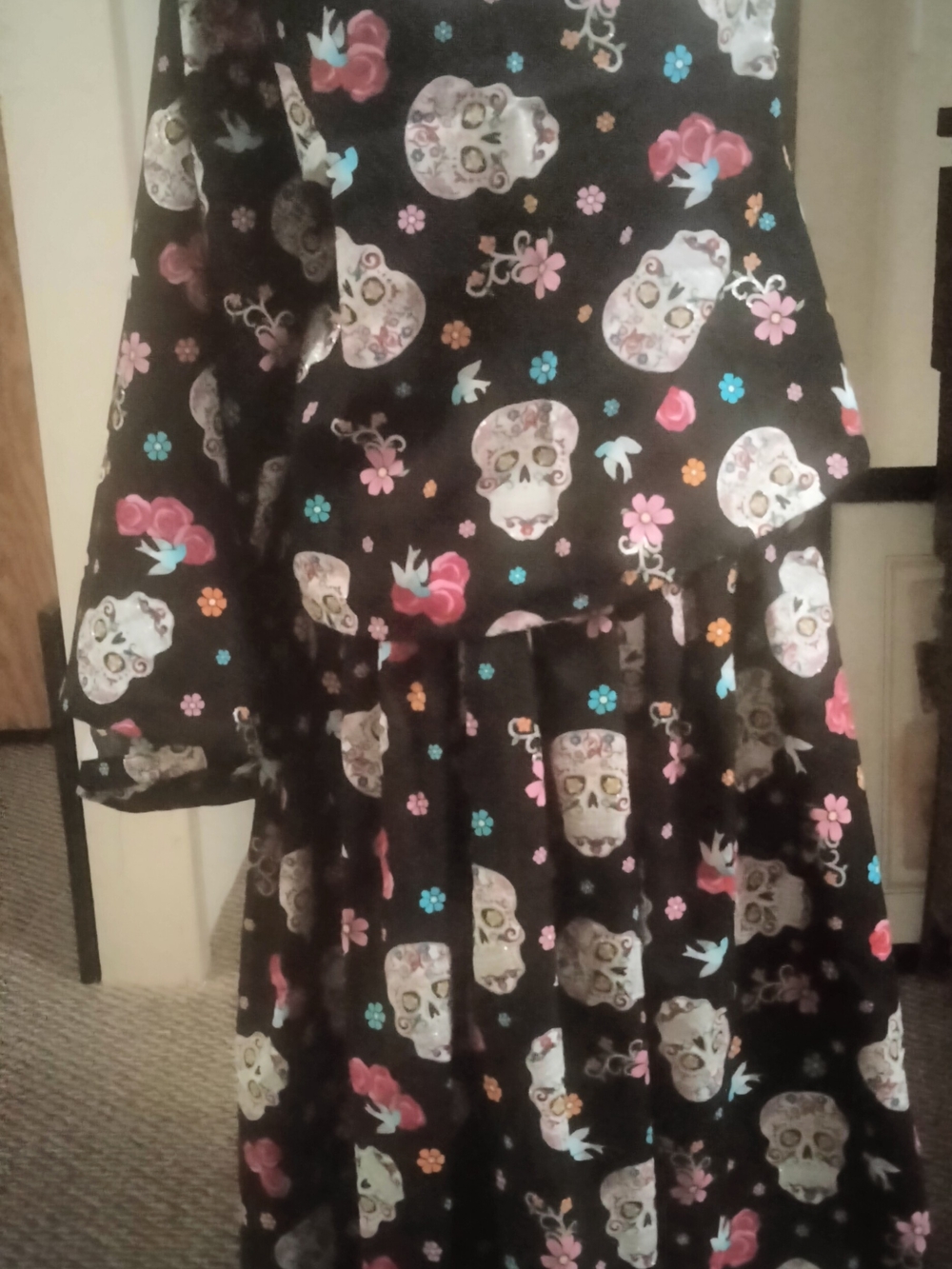 Black Sugar  Skull Two Piece Maxi Skirt Set with Floral Accents
